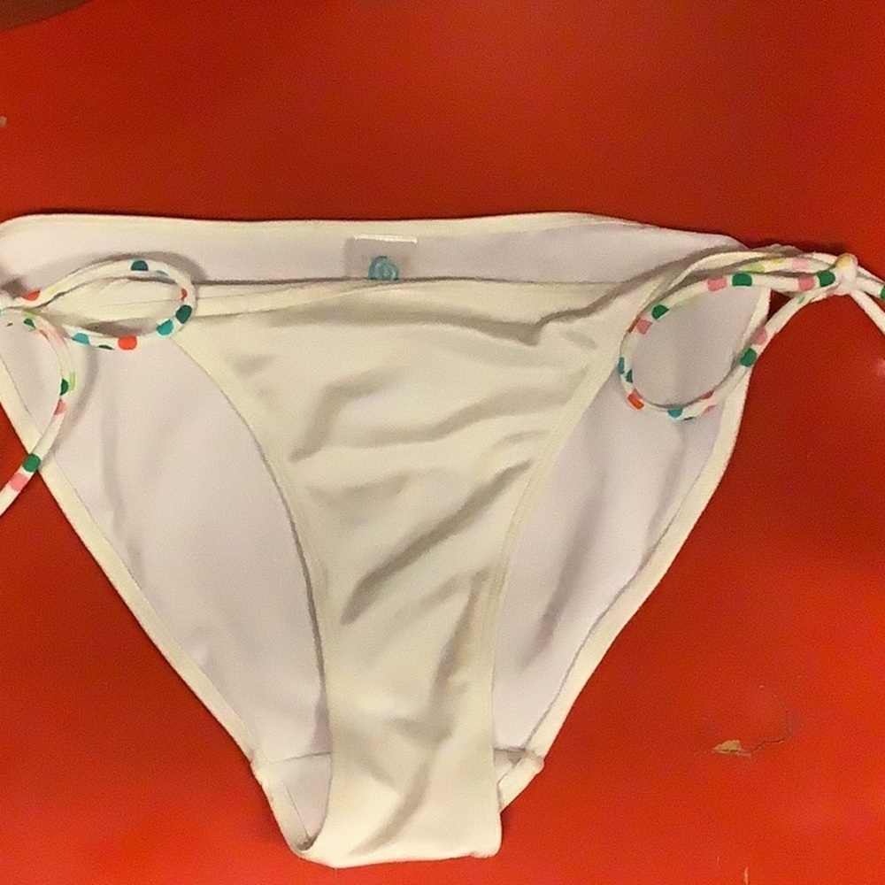 O’Beach Size Large Polka Dot Off White Side Ties Bikini Bottom. New With Tags.